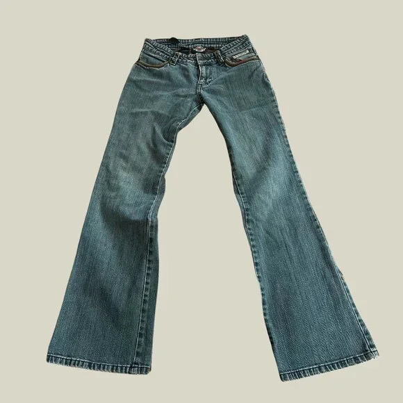 vintage Harley Davidson one of a kind low rise bootcut jeans (0) - Picture 3 of 8